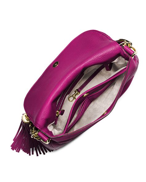 Michael Kors Bedford Tassel Medium Fuchsia Leather Shoulder 